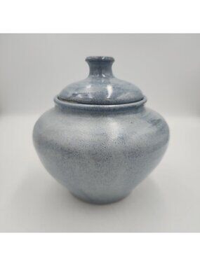 Studio Pottery Blue speckled Food Canister Jar Earth Tone Lid Bowl Stoneware